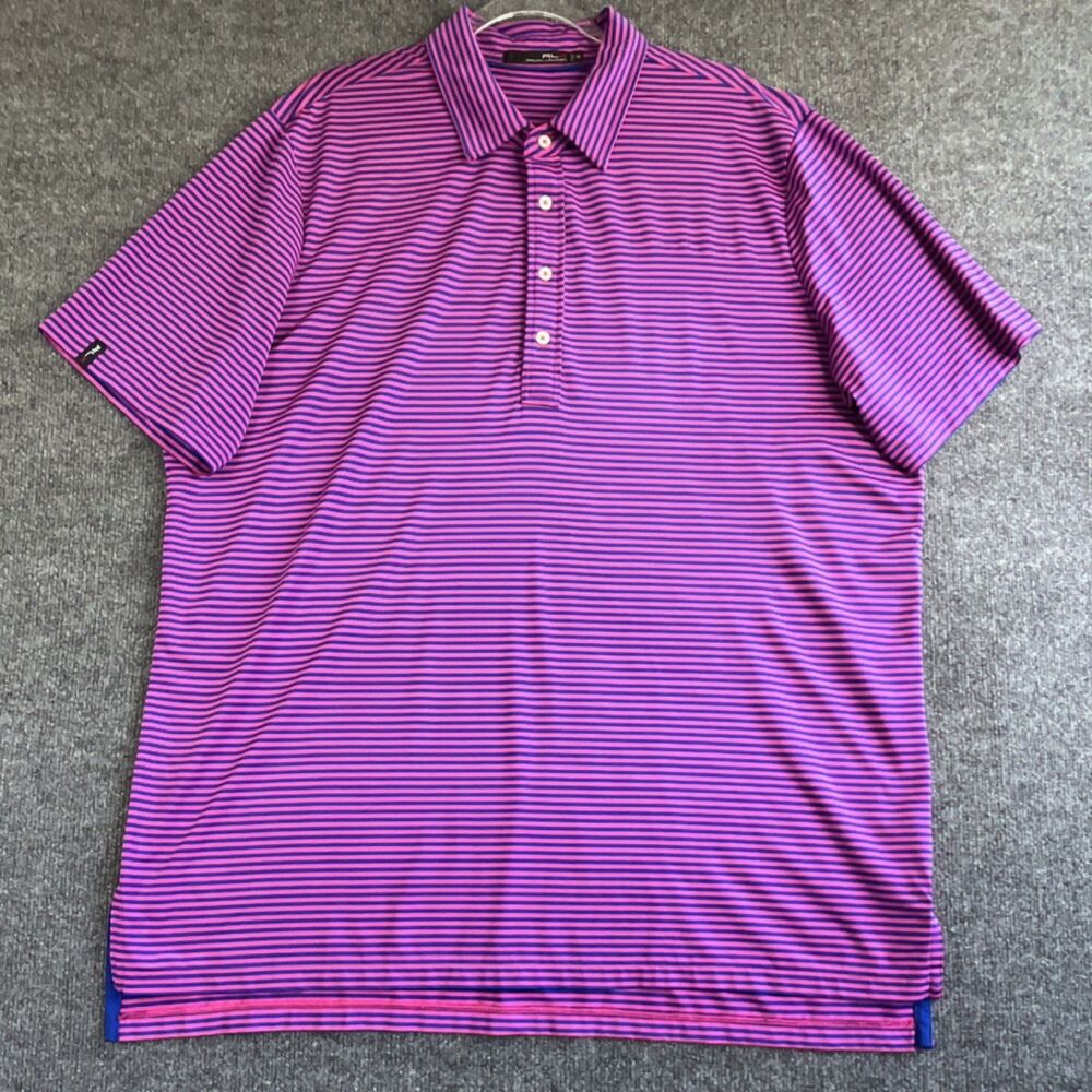 RLX Ralph Lauren Striped Polo Shirt XXL Pink Blue Lightweight Breathable Golf